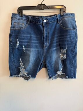 SHEIN Dark Blue Distressed Denim Jean Shorts